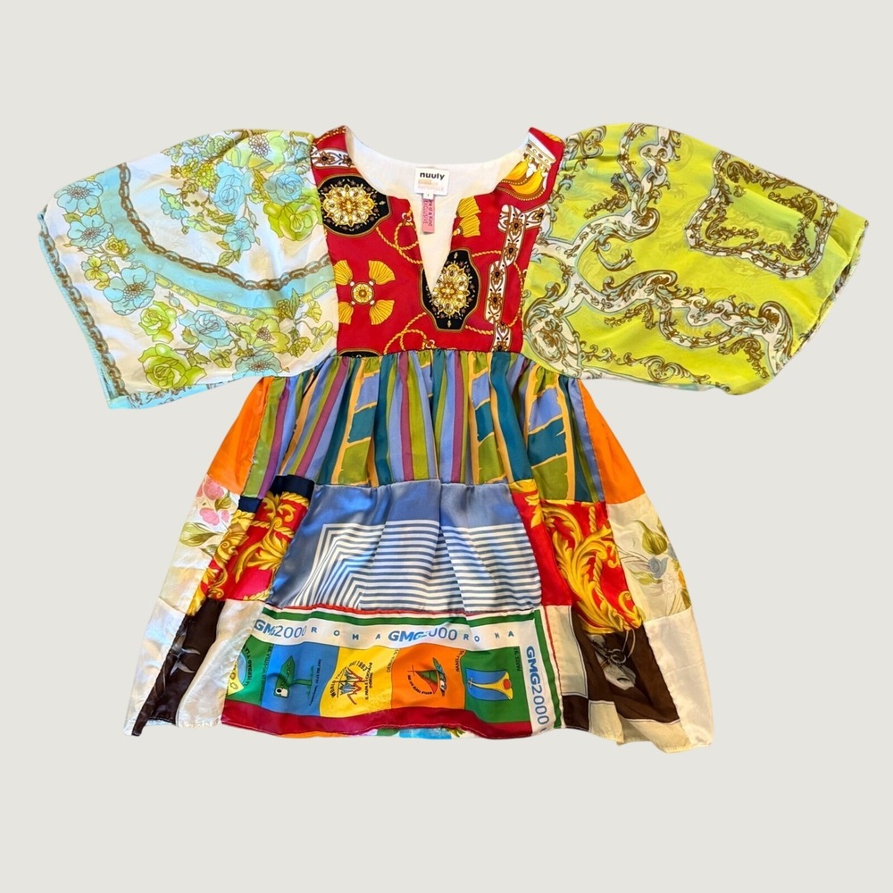 Nuuly x Palace Nationale Size S Patchwork Scarf Print Babydoll Mini Dress Multi